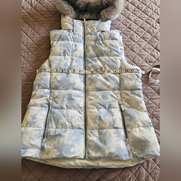 Calvin Klein Performance Puffer Quilted Blue Sky Tie Die Faux Fur Hood Vest Sz M - Picture 4 of 9